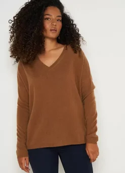 Sud Express Jumpers & Cardigans|Pull Au Volume Oversize Et A Manches Longues Pres Du Corps Caramel Monjoe