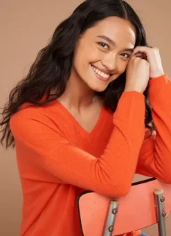 Sud Express Jumpers & Cardigans|Pull Au Volume Oversize Et A Manches Longues Pres Du Corps Orange Monjoe