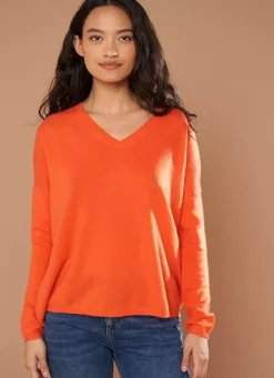 Sud Express Jumpers & Cardigans|Pull Au Volume Oversize Et A Manches Longues Pres Du Corps Orange Monjoe