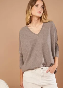 Sud Express Jumpers & Cardigans|Pull Au Volume Oversize Et A Manches Longues Pres Du Corps Vison Monjoe