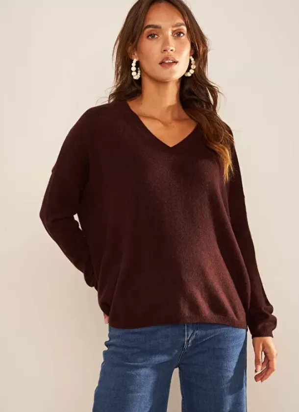 Sud Express Jumpers & Cardigans|Pull Au Volume Oversize Et A Manches Longues Pres Du Corps Marron Monjoe