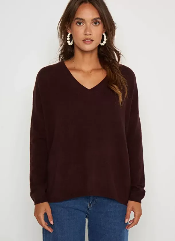 Sud Express Jumpers & Cardigans|Pull Au Volume Oversize Et A Manches Longues Pres Du Corps Marron Monjoe