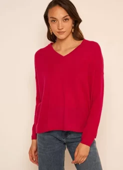 Sud Express Jumpers & Cardigans|Pull Au Volume Oversize Et A Manches Longues Pres Du Corps Framboise Monjoe