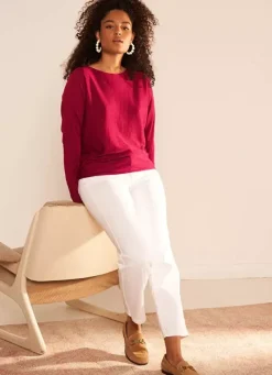 Sud Express Jumpers & Cardigans|Pull Col Bateau A Manches Longues Framboise Macarena