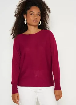 Sud Express Jumpers & Cardigans|Pull Col Bateau A Manches Longues Framboise Macarena