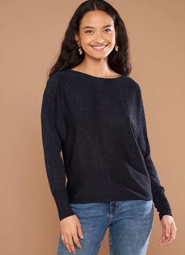 Sud Express Jumpers & Cardigans|Pull Col Bateau A Manches Longues Marine Macarena