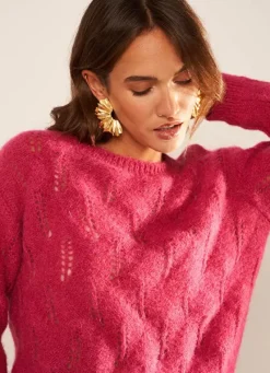 Sud Express Jumpers & Cardigans|Pull Col Bateau Framboise Mantiby