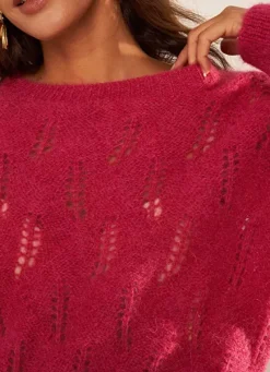 Sud Express Jumpers & Cardigans|Pull Col Bateau Framboise Mantiby