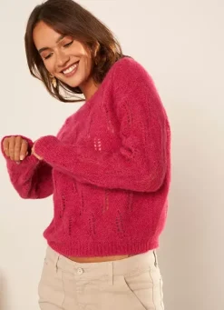 Sud Express Jumpers & Cardigans|Pull Col Bateau Framboise Mantiby