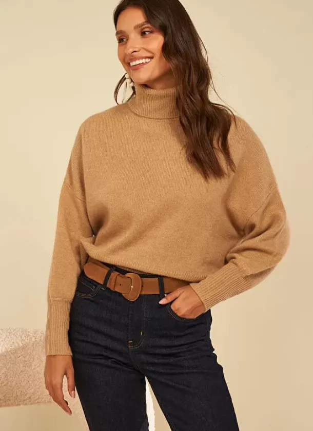 Sud Express Jumpers & Cardigans|Pull Col Montant, 100% Cachemire Camel Monpran