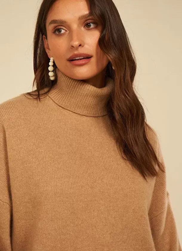 Sud Express Jumpers & Cardigans|Pull Col Montant, 100% Cachemire Camel Monpran