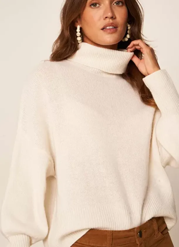 Sud Express Jumpers & Cardigans|Pull Col Montant, 100% Cachemire Milk Monpran