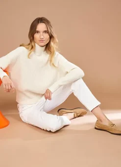 Sud Express Jumpers & Cardigans|Pull Col Montant A Cotes, Volume Large Ecru Maemi