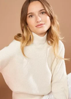 Sud Express Jumpers & Cardigans|Pull Col Montant A Cotes, Volume Large Ecru Maemi