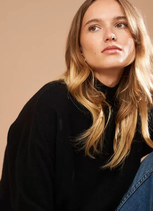 Sud Express Jumpers & Cardigans|Pull Col Montant En Cachemire Noir Myangela