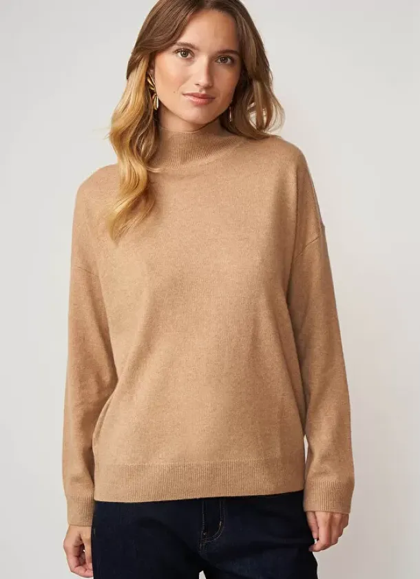 Sud Express Jumpers & Cardigans|Pull Col Montant En Cachemire Camel Myangela