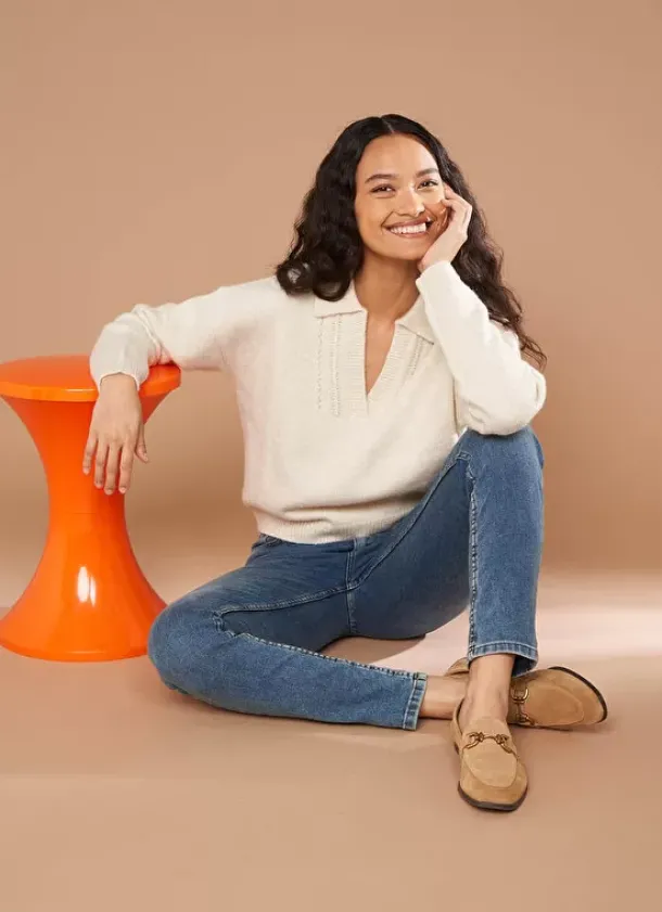 Sud Express Jumpers & Cardigans|Pull Col Polo Ecru Malenae