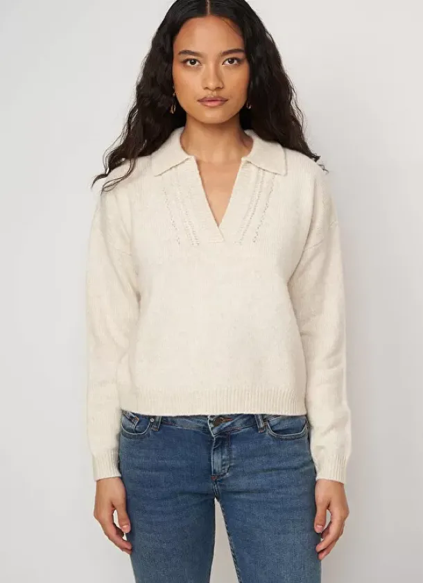Sud Express Jumpers & Cardigans|Pull Col Polo Ecru Malenae