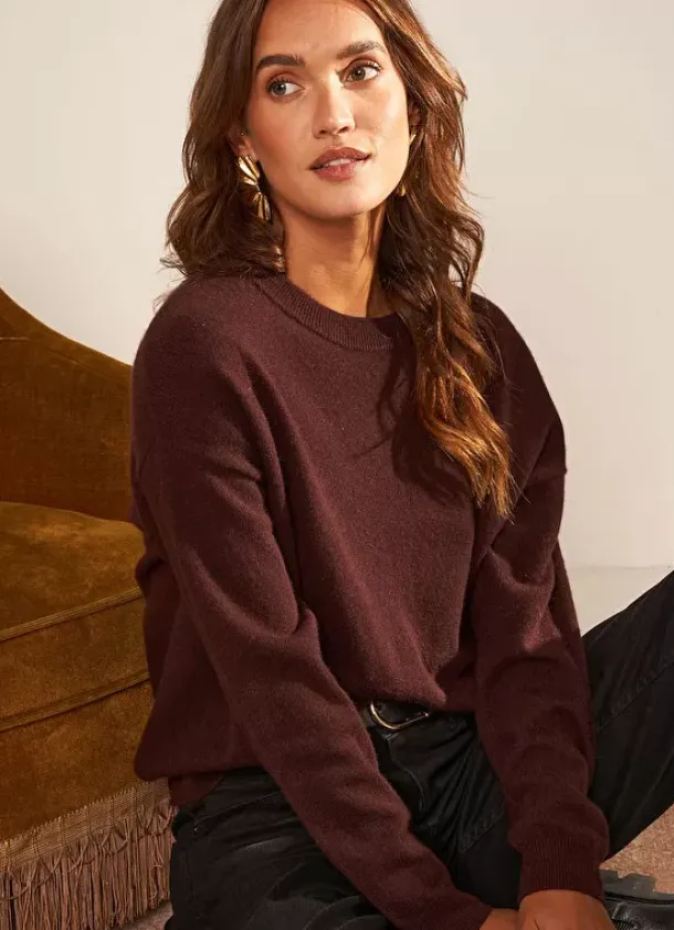Sud Express Jumpers & Cardigans|Pull Col Rond 100% Cachemire Marron Mapoue