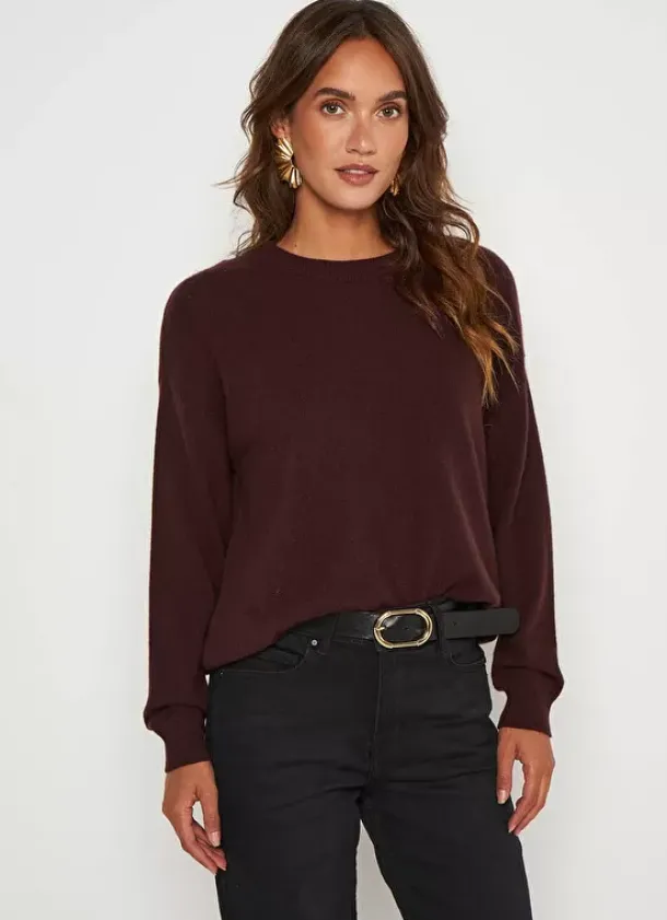 Sud Express Jumpers & Cardigans|Pull Col Rond 100% Cachemire Marron Mapoue