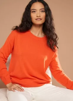 Sud Express Jumpers & Cardigans|Pull Col Rond 100% Cachemire Orange Mapoue