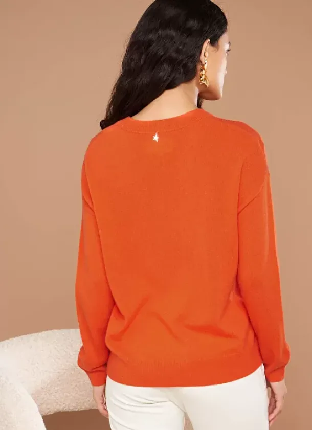 Sud Express Jumpers & Cardigans|Pull Col Rond 100% Cachemire Orange Mapoue