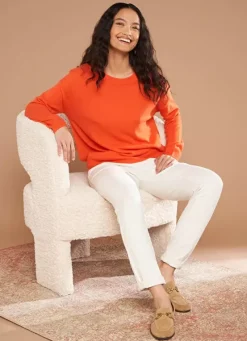 Sud Express Jumpers & Cardigans|Pull Col Rond 100% Cachemire Orange Mapoue