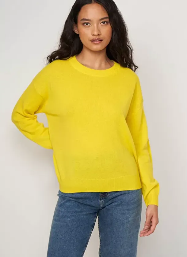 Sud Express Jumpers & Cardigans|Pull Col Rond 100% Cachemire Jaune Mapoue