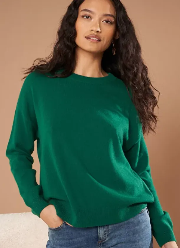 Sud Express Jumpers & Cardigans|Pull Col Rond 100% Cachemire Green Mapoue