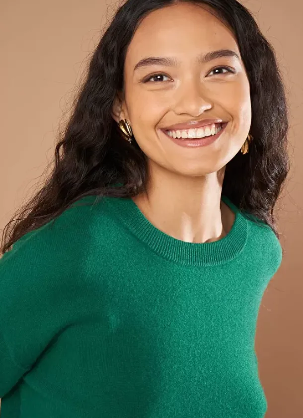 Sud Express Jumpers & Cardigans|Pull Col Rond 100% Cachemire Green Mapoue