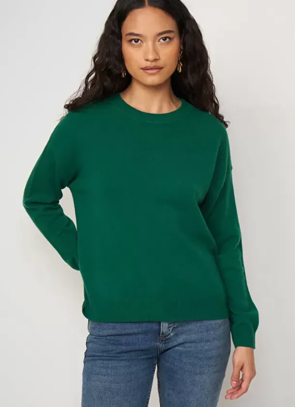 Sud Express Jumpers & Cardigans|Pull Col Rond 100% Cachemire Green Mapoue