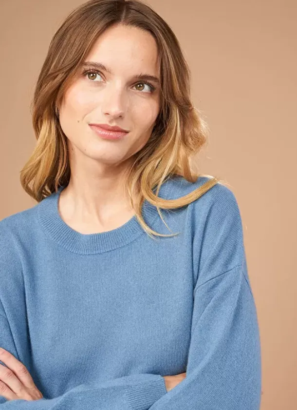 Sud Express Jumpers & Cardigans|Pull Col Rond 100% Cachemire Denim Mapoue