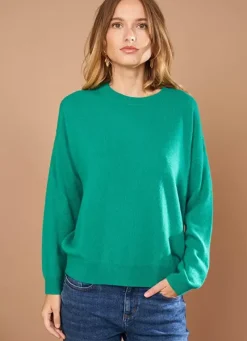 Sud Express Jumpers & Cardigans|Pull Col Rond 100% Cachemire Vert Mapoue