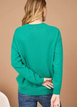 Sud Express Jumpers & Cardigans|Pull Col Rond 100% Cachemire Vert Mapoue