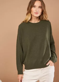 Sud Express Jumpers & Cardigans|Pull Col Rond 100% Cachemire Kaki Mapoue