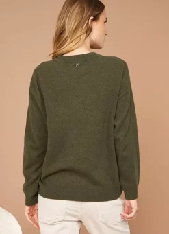 Sud Express Jumpers & Cardigans|Pull Col Rond 100% Cachemire Kaki Mapoue