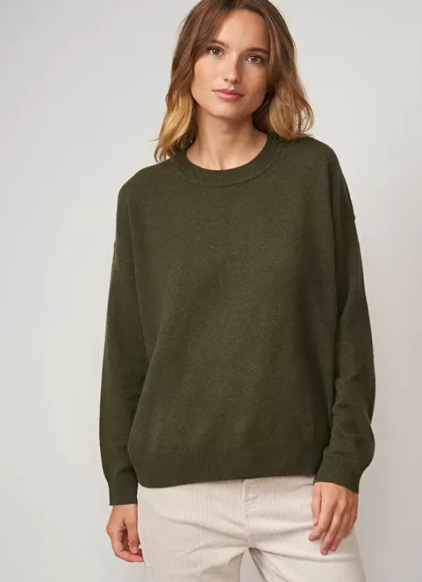 Sud Express Jumpers & Cardigans|Pull Col Rond 100% Cachemire Kaki Mapoue