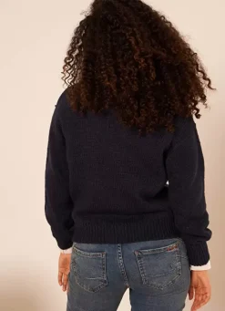 Sud Express Jumpers & Cardigans|Pull Col Rond A Broderies Florales Marine Marguerite