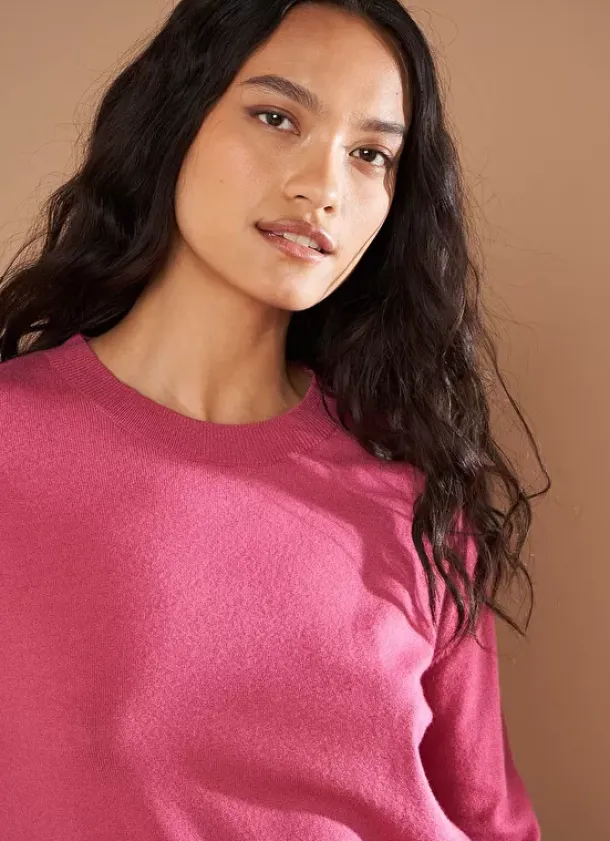 Sud Express Jumpers & Cardigans|Pull Col Rond A Maille Douce Vieux Rose Melaniae