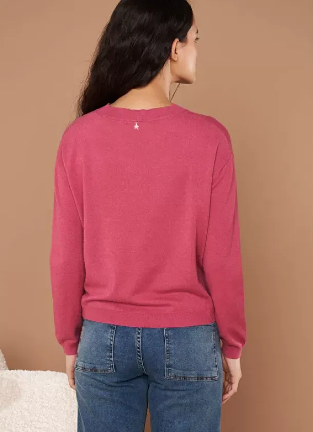 Sud Express Jumpers & Cardigans|Pull Col Rond A Maille Douce Vieux Rose Melaniae
