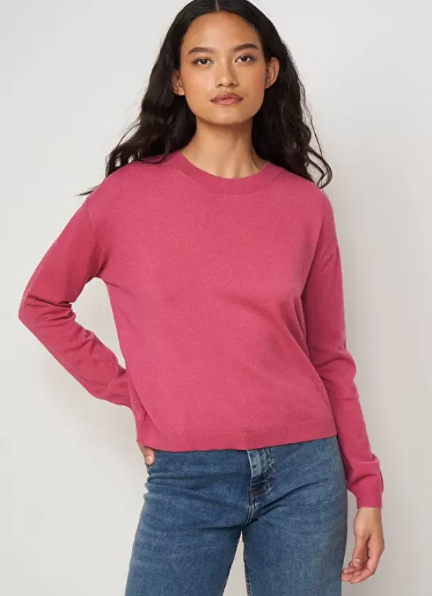 Sud Express Jumpers & Cardigans|Pull Col Rond A Maille Douce Vieux Rose Melaniae
