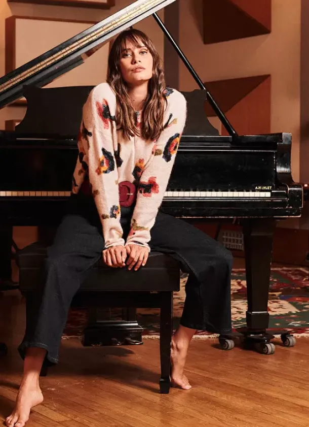 Sud Express Jumpers & Cardigans|Pull Col Rond Avec Imprime Floral Poudre Mariah