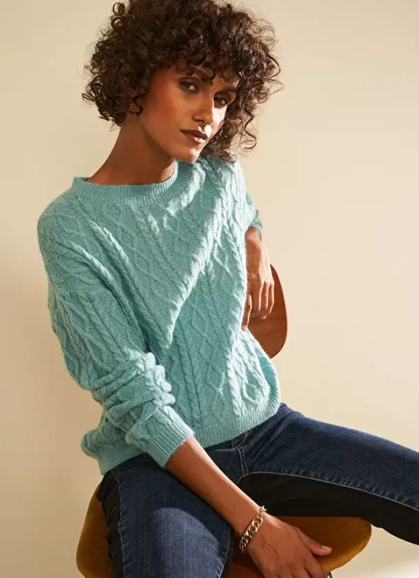 Sud Express Jumpers & Cardigans|Pull Col Rond Avec Jeu De Torsades Neptune Madil