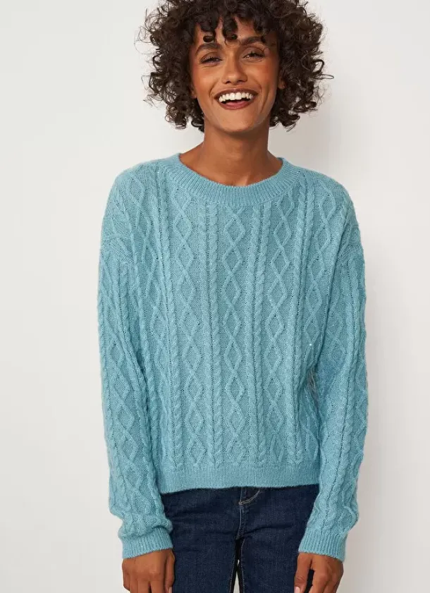 Sud Express Jumpers & Cardigans|Pull Col Rond Avec Jeu De Torsades Neptune Madil
