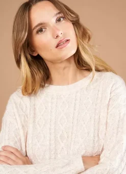Sud Express Jumpers & Cardigans|Pull Col Rond Avec Jeu De Torsades Poudre Madil