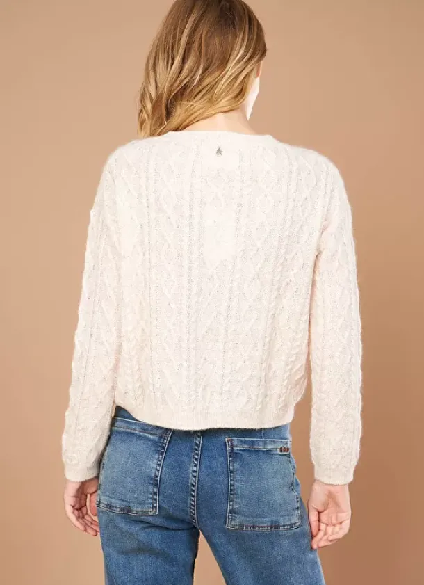 Sud Express Jumpers & Cardigans|Pull Col Rond Avec Jeu De Torsades Poudre Madil