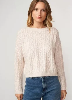 Sud Express Jumpers & Cardigans|Pull Col Rond Avec Jeu De Torsades Poudre Madil