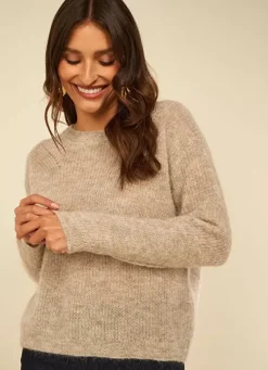 Sud Express Jumpers & Cardigans|Pull Col Rond Ecru Chine Moncoeuro