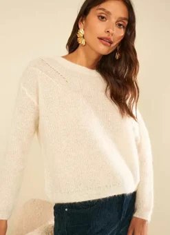 Sud Express Jumpers & Cardigans|Pull Col Rond Ecru Moncoeuro