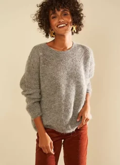 Sud Express Jumpers & Cardigans|Pull Col Rond Gris Moncoeurox